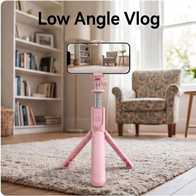 Alt view image 4 of 6 - Bks Adjustable Selfie Stick Tripod, Pink Sturdy Structure, Hands-Free Live Streaming, Stable Stand For Home And Outdoor Use
