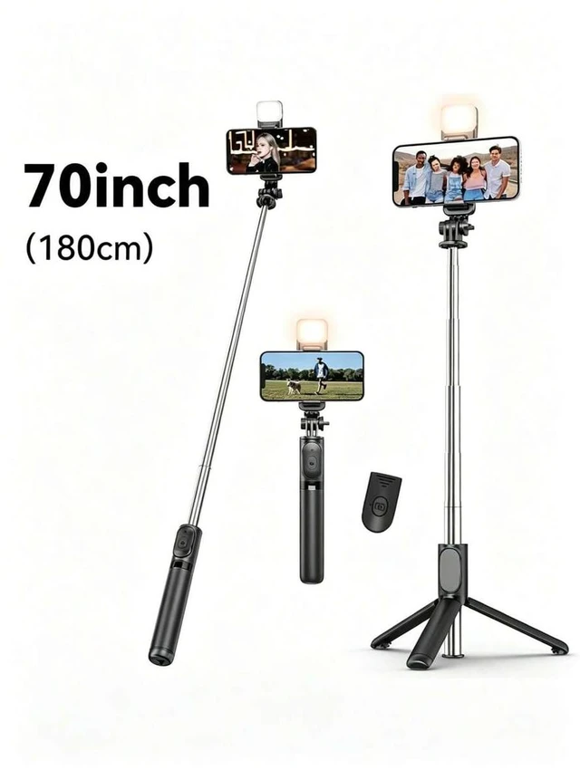 Main image of Bks 70 Inch Extendable Selfie Stick Tripod With Wireless Remote & LED Light Portable Phone Stand For Smartphones