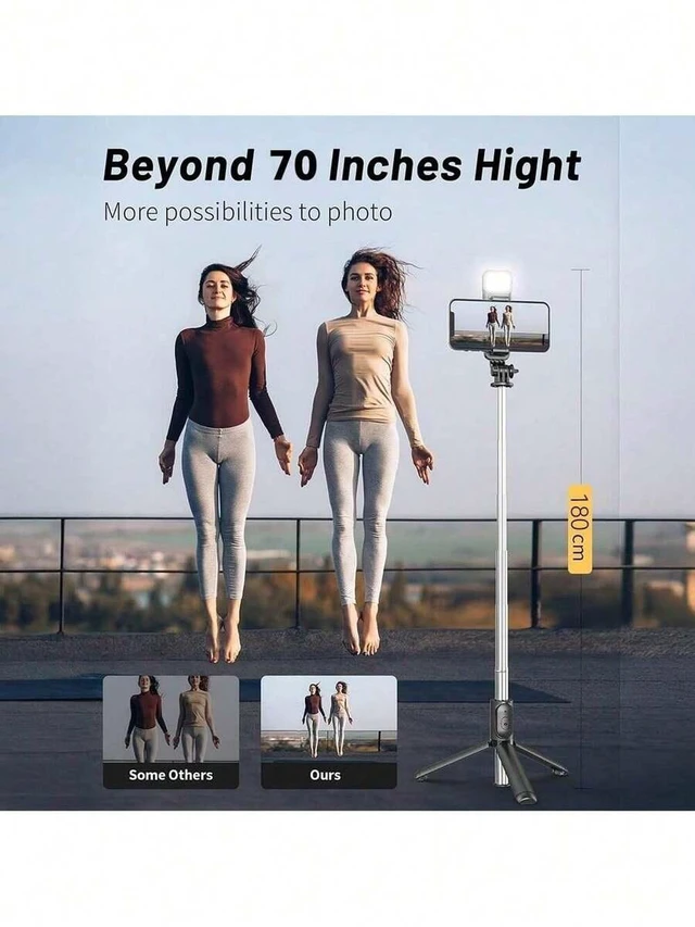 Alt view image 4 of 7 - Bks 70 Inch Extendable Selfie Stick Tripod With Wireless Remote & LED Light Portable Phone Stand For Smartphones