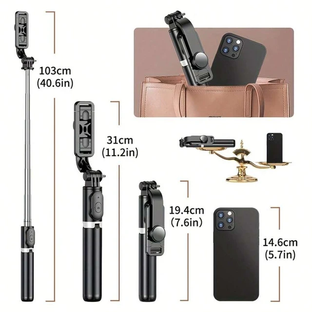 Alt view image 2 of 6 - Bks 40-Inch Retractable Selfie Stick Tripod With Wireless Remote, 360 Rotation, Anti-Shake Stand For Smartphone Live Streaming Travel Vlogs