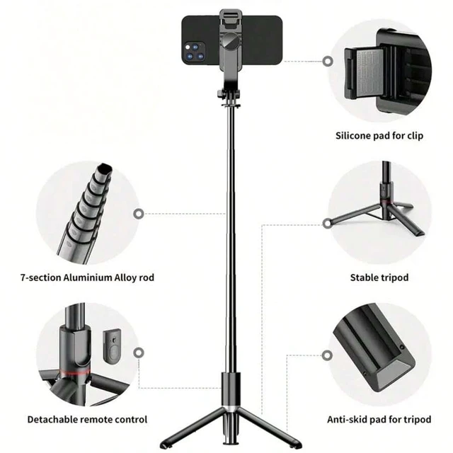 Alt view image 4 of 6 - Bks 40-Inch Retractable Selfie Stick Tripod With Wireless Remote, 360 Rotation, Anti-Shake Stand For Smartphone Live Streaming Travel Vlogs