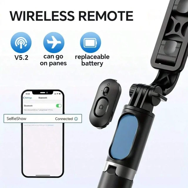 Alt view image 5 of 6 - Bks 40-Inch Retractable Selfie Stick Tripod With Wireless Remote, 360 Rotation, Anti-Shake Stand For Smartphone Live Streaming Travel Vlogs