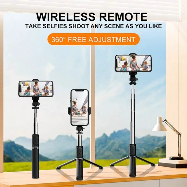 Alt view image 6 of 6 - Bks 40-Inch Retractable Selfie Stick Tripod With Wireless Remote, 360 Rotation, Anti-Shake Stand For Smartphone Live Streaming Travel Vlogs