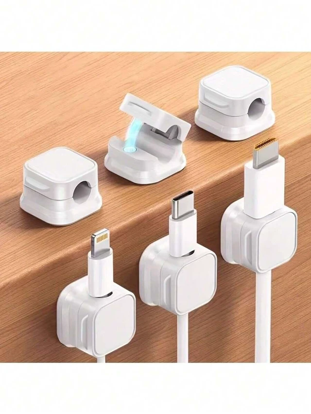 Main image of Bks 4 Pack Magnetic Cable Organizer Clips, Desktop Wire Holder for Phone Charging Line Tidy, Bedside Kitchen Office
