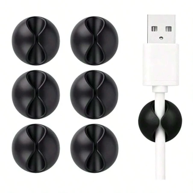 Alt view image 2 of 7 - Bks 6 Pack Cord Cable Organizer Clips Black Durable Plastic Anti-Slip Holder For Desk Nightstand Phone Charger Wire Management