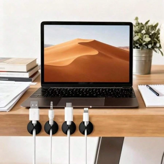 Alt view image 3 of 7 - Bks 6 Pack Cord Cable Organizer Clips Black Durable Plastic Anti-Slip Holder For Desk Nightstand Phone Charger Wire Management