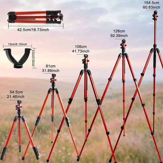 Alt view image 2 of 7 - Bks Portable Foldable Camera Tripod, Max 154.5cm Height, With Bubble Level, V-Yoke And Storage Bag, For Photography, Hunting & Wildlife Shooting