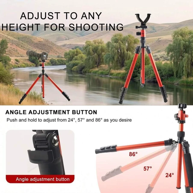 Alt view image 3 of 7 - Bks Portable Foldable Camera Tripod, Max 154.5cm Height, With Bubble Level, V-Yoke And Storage Bag, For Photography, Hunting & Wildlife Shooting