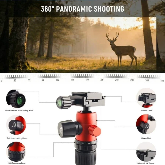 Alt view image 5 of 7 - Bks Portable Foldable Camera Tripod, Max 154.5cm Height, With Bubble Level, V-Yoke And Storage Bag, For Photography, Hunting & Wildlife Shooting