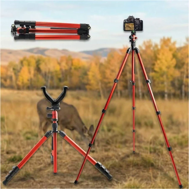 Alt view image 6 of 7 - Bks Portable Foldable Camera Tripod, Max 154.5cm Height, With Bubble Level, V-Yoke And Storage Bag, For Photography, Hunting & Wildlife Shooting