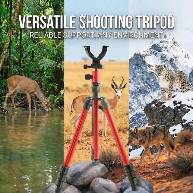 Alt view image 7 of 7 - Bks Portable Foldable Camera Tripod, Max 154.5cm Height, With Bubble Level, V-Yoke And Storage Bag, For Photography, Hunting & Wildlife Shooting