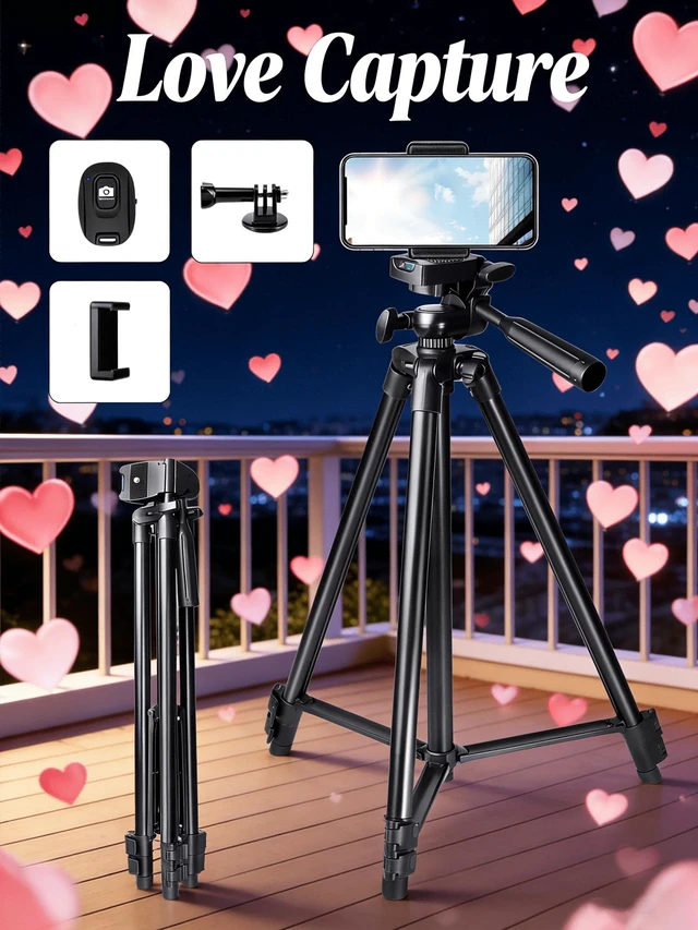 Main image of Bks Portable Adjustable Tripod with Bluetooth Remote Control, 5-Piece Accessory Set for Mobile Phones and Cameras, Easy DIY Live Light Setup