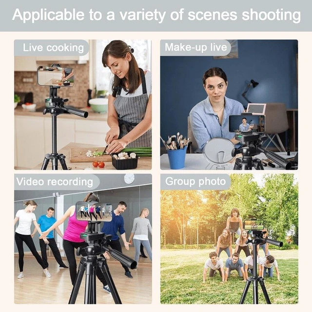 Alt view image 5 of 5 - Bks Portable Adjustable Tripod with Bluetooth Remote Control, 5-Piece Accessory Set for Mobile Phones and Cameras, Easy DIY Live Light Setup