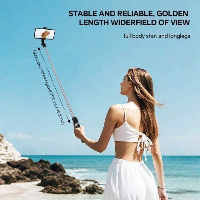 Alt view image 2 of 7 - Bks 40 Inch Retractable Selfie Stick Tripod with Wireless Remote 360 Rotation Anti-Shake for iPhone Android Smartphones Live Streaming Travel Vlogs