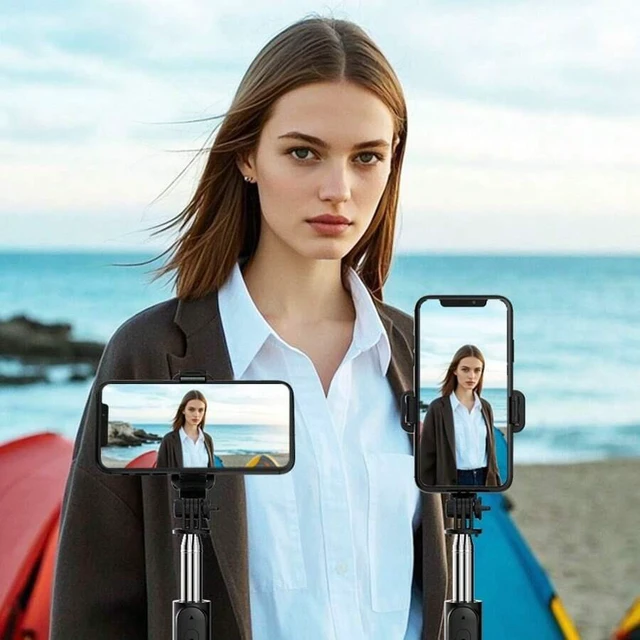 Alt view image 3 of 7 - Bks 40 Inch Retractable Selfie Stick Tripod with Wireless Remote 360 Rotation Anti-Shake for iPhone Android Smartphones Live Streaming Travel Vlogs