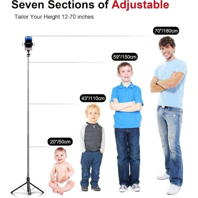 Alt view image 3 of 7 - Bks Selfie Stick Phone Tripod With Remote And LED Fill Lights - 70 Inch Heigh Cell Phone Holder For Travel, Vlogging, Live Streaming Video And Photos, Phone Stand Compatible With IPhone And Android