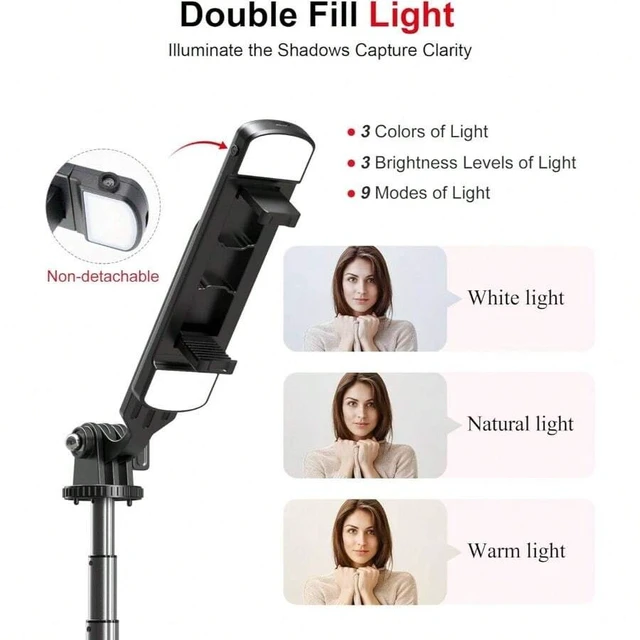 Alt view image 5 of 7 - Bks Selfie Stick Phone Tripod With Remote And LED Fill Lights - 70 Inch Heigh Cell Phone Holder For Travel, Vlogging, Live Streaming Video And Photos, Phone Stand Compatible With IPhone And Android