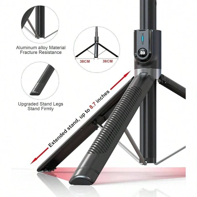 Alt view image 6 of 7 - Bks Selfie Stick Phone Tripod With Remote And LED Fill Lights - 70 Inch Heigh Cell Phone Holder For Travel, Vlogging, Live Streaming Video And Photos, Phone Stand Compatible With IPhone And Android