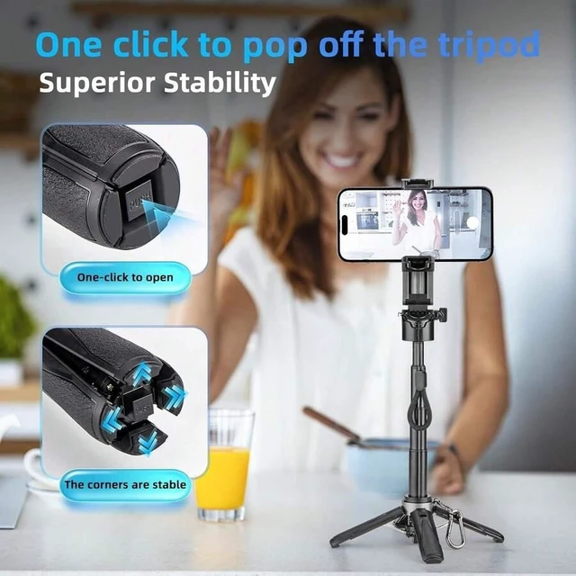 Alt view image 3 of 7 - Bks 4-In-1 Magnetic Phone Tripod, Mini Selfie Stick With 360° Rotation, Bluetooth Remote Control, Portable Pocket Tripod For IPhone, Android, Vlog, Live Stream, Travel