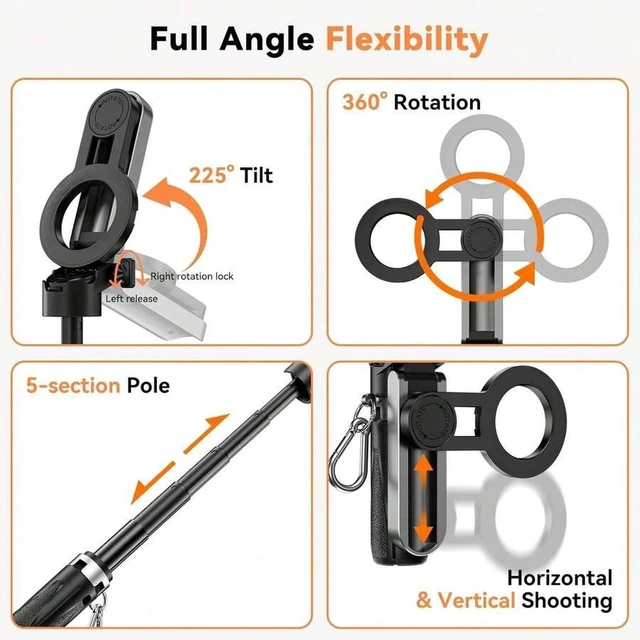 Alt view image 4 of 7 - Bks 4-In-1 Magnetic Phone Tripod, Mini Selfie Stick With 360° Rotation, Bluetooth Remote Control, Portable Pocket Tripod For IPhone, Android, Vlog, Live Stream, Travel