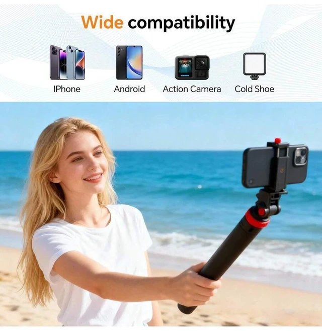Alt view image 2 of 7 - Bks Adjustable Height Sturdy Base Premium Tripod Design For Travel Compatible With IPhone Android Cameras Live Streaming Stable Recording Selfie Stick Vlogging Equipment 360 Rotation