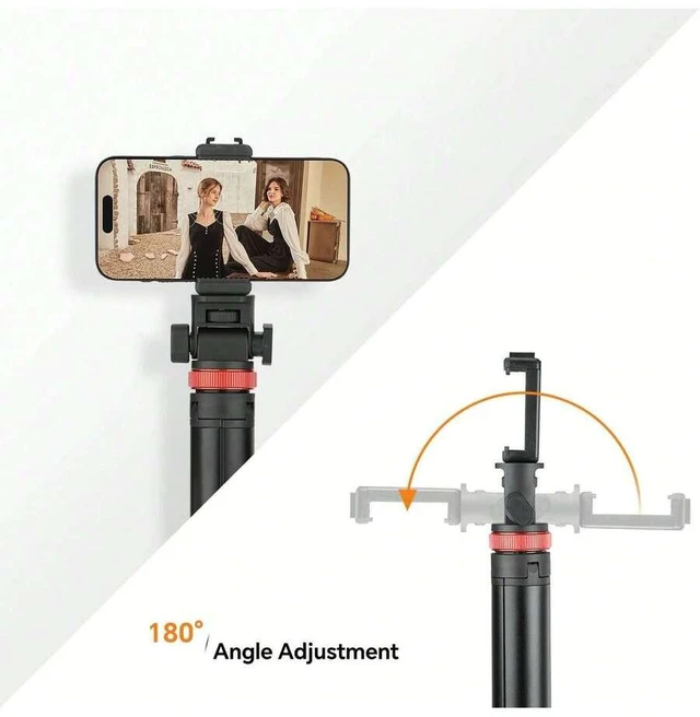 Alt view image 3 of 7 - Bks Adjustable Height Sturdy Base Premium Tripod Design For Travel Compatible With IPhone Android Cameras Live Streaming Stable Recording Selfie Stick Vlogging Equipment 360 Rotation