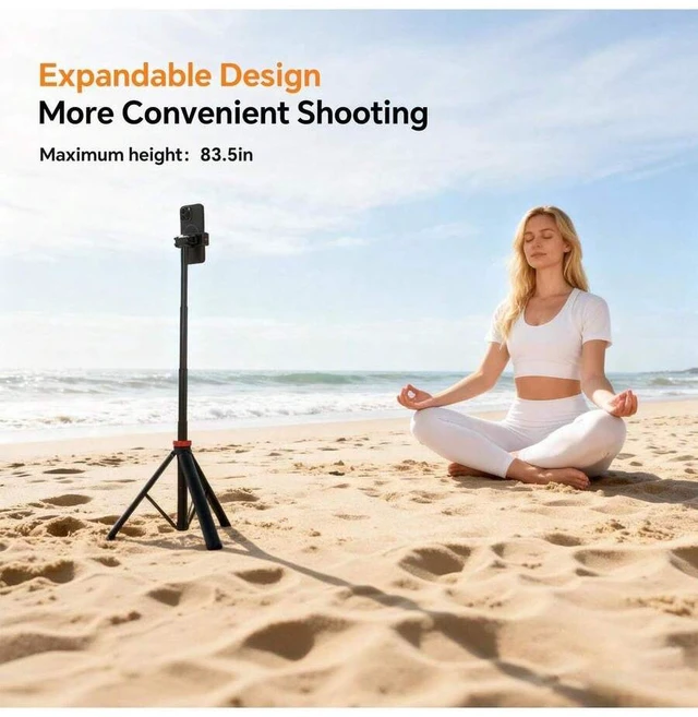 Alt view image 6 of 7 - Bks Adjustable Height Sturdy Base Premium Tripod Design For Travel Compatible With IPhone Android Cameras Live Streaming Stable Recording Selfie Stick Vlogging Equipment 360 Rotation