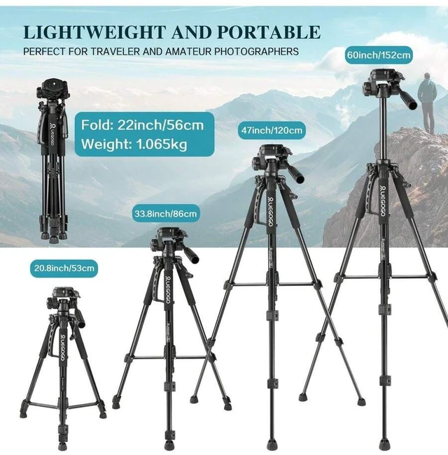 Alt view image 2 of 5 - Bks Aluminum Alloy Camera Tripod, Adjustable Height 152cm, Rotatable Design for DSLR Cameras Mobile Phones Projectors Live Streaming