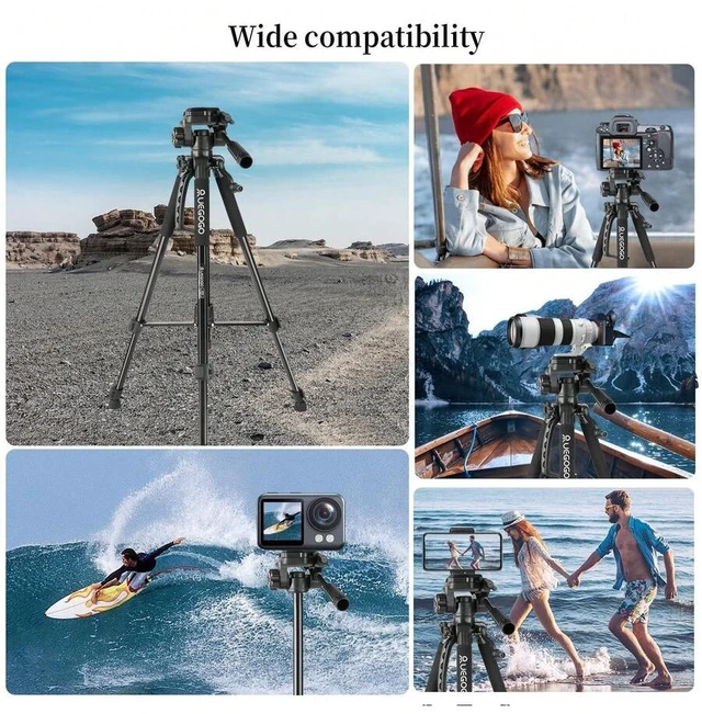 Alt view image 5 of 5 - Bks Aluminum Alloy Camera Tripod, Adjustable Height 152cm, Rotatable Design for DSLR Cameras Mobile Phones Projectors Live Streaming