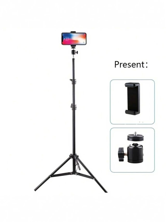 Alt view image 4 of 7 - Bks Adjustable Iron Tripod Stand With Phone Holder Clip, Foldable Multi-Functional Camera Tripod, With Clamp-Type Fixation, Triangular Metal Stand, Suitable For Smartphones And Cameras