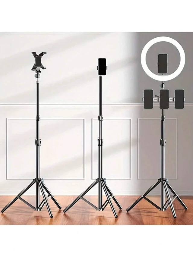 Alt view image 7 of 7 - Bks Adjustable Iron Tripod Stand With Phone Holder Clip, Foldable Multi-Functional Camera Tripod, With Clamp-Type Fixation, Triangular Metal Stand, Suitable For Smartphones And Cameras