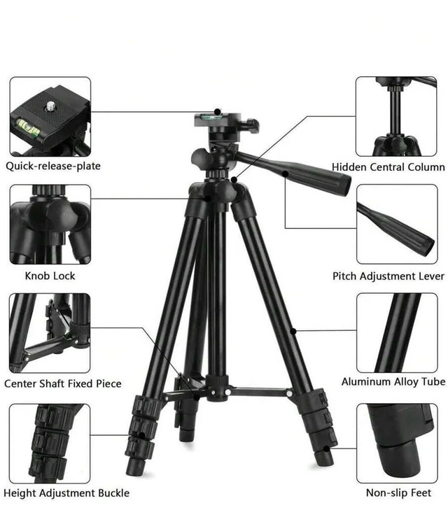 Alt view image 3 of 7 - Bks Portable Camera Tripod With Wireless Remote Control Phone Holder Carrying Bag