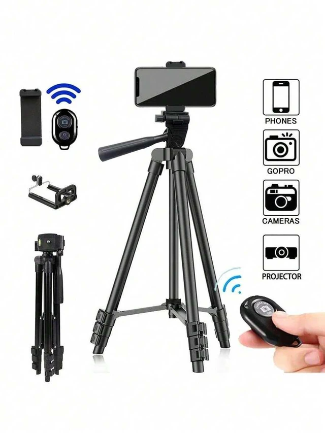 Alt view image 2 of 7 - Bks Portable Camera Tripod With Wireless Remote Control Phone Holder Carrying Bag