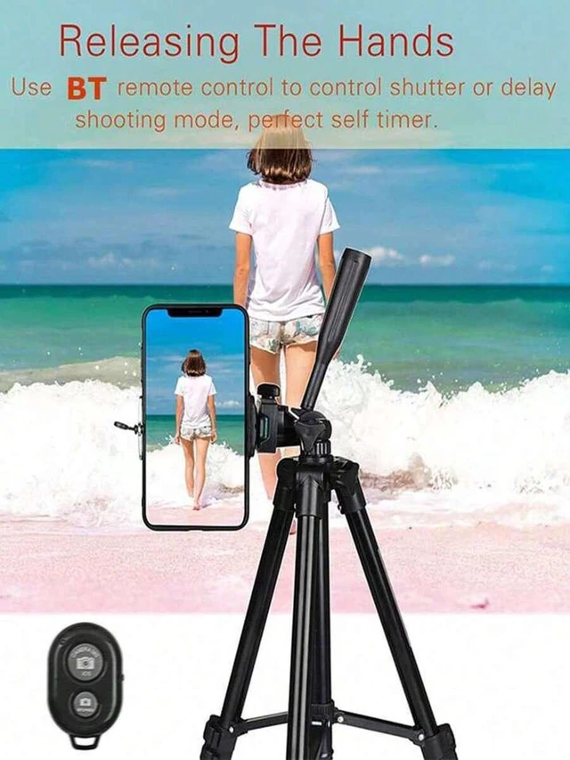 Alt view image 7 of 7 - Bks Portable Camera Tripod With Wireless Remote Control Phone Holder Carrying Bag