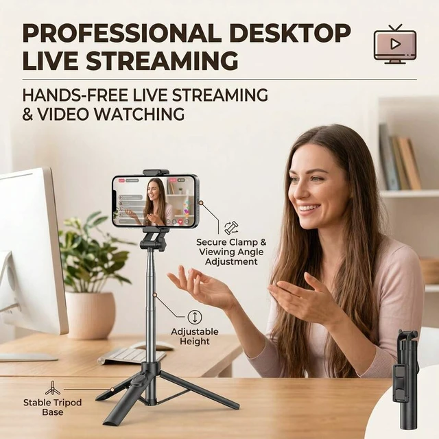 Alt view image 6 of 6 - Bks 43 Inch Portable Selfie Stick Tripod with Wireless Controller for Smartphone Video Recording and Solo Travel