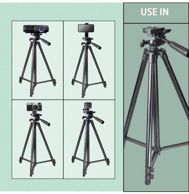 Alt view image 4 of 7 - Bks 51 Inch Adjustable Aluminum Travel Video Tripod for Mobile Camera Live Streaming with Fill Light