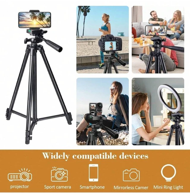 Alt view image 5 of 7 - Bks 51 Inch Adjustable Aluminum Travel Video Tripod for Mobile Camera Live Streaming with Fill Light