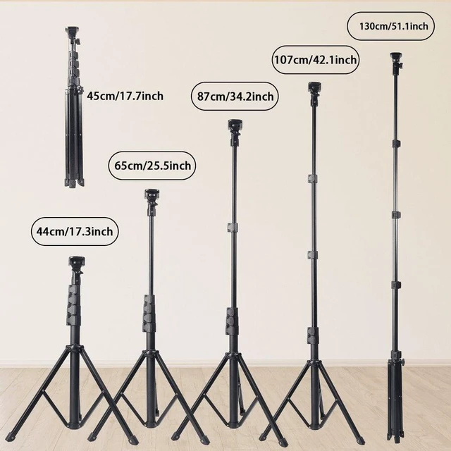 Alt view image 2 of 6 - Bks 130cm Aluminum Tripod, 360 Rotatable Foldable Telescopic Stand With Phone Clip For Selfies Video Recording Zoom Meetings Photography