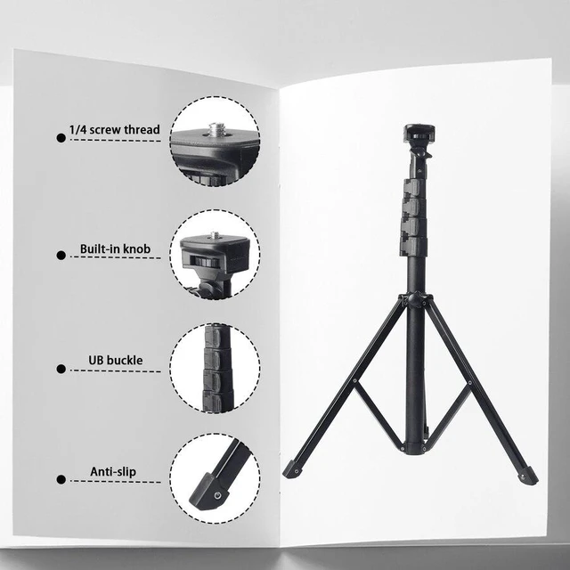 Alt view image 4 of 6 - Bks 130cm Aluminum Tripod, 360 Rotatable Foldable Telescopic Stand With Phone Clip For Selfies Video Recording Zoom Meetings Photography