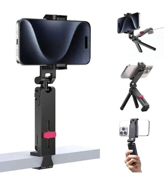 Main image of Bks Mini Mobile Phone Tripod Desktop Stand with Cold Shoe Mounts, Portable Selfie Stick Holder for iPhone Android Travel Vlog