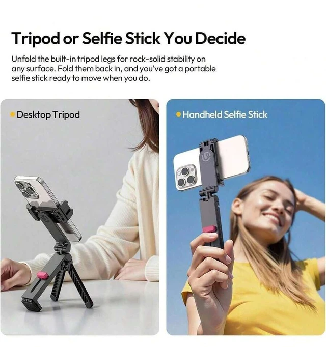Alt view image 4 of 7 - Bks Mini Mobile Phone Tripod Desktop Stand with Cold Shoe Mounts, Portable Selfie Stick Holder for iPhone Android Travel Vlog