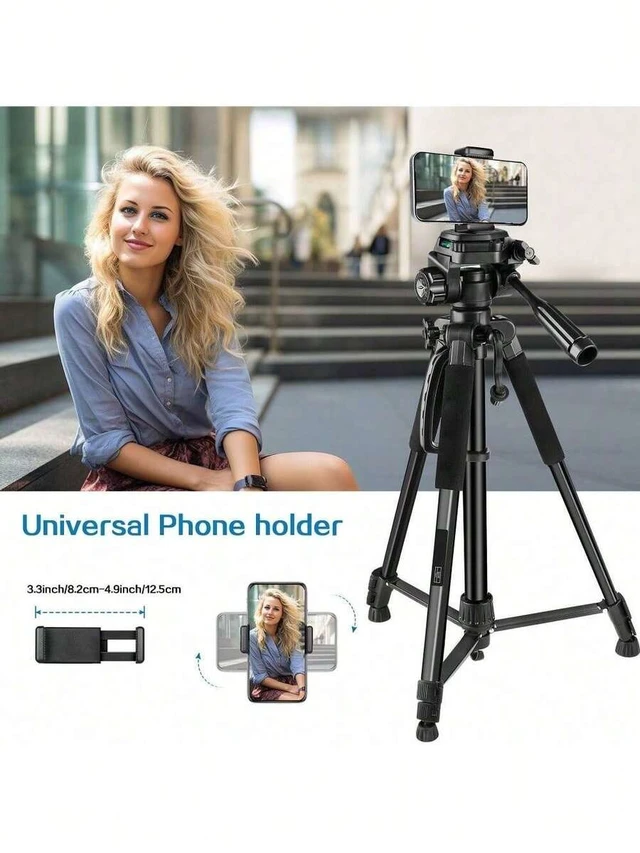 Alt view image 5 of 7 - Bks 60-Inch Aluminum Alloy Selfie Stick Tripod Wide Adjustable Phone Clip Compatible With Smartphones Tablets IOS Android