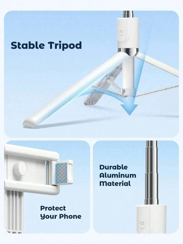 Alt view image 3 of 7 - Bks Pink Extendable Selfie Stick Tripod With Wireless Remote & Fill Light Compatible With iPhone Android Smartphone For Travel Vlog Video