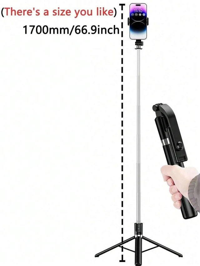 Alt view image 4 of 7 - Bks Extendable Aluminum Alloy Selfie Stick Tripod With Fill Light Bluetooth Remote Compatible IOS Android Smartphones