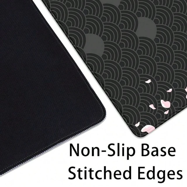 Alt view image 5 of 6 - Bks Black Watercolor Cherry Blossom Desk Pad Mouse Mat, Large Gaming Mouse Pad With Stitched Edges, Non-Slip Rubber Base For Office Home