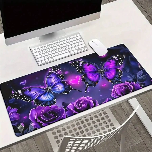 Alt view image 5 of 7 - Bks XL Waterproof Mouse Pad with Purple Butterfly Floral Design, Durable Rubber Gaming Desk Mat for Office and Study Setup