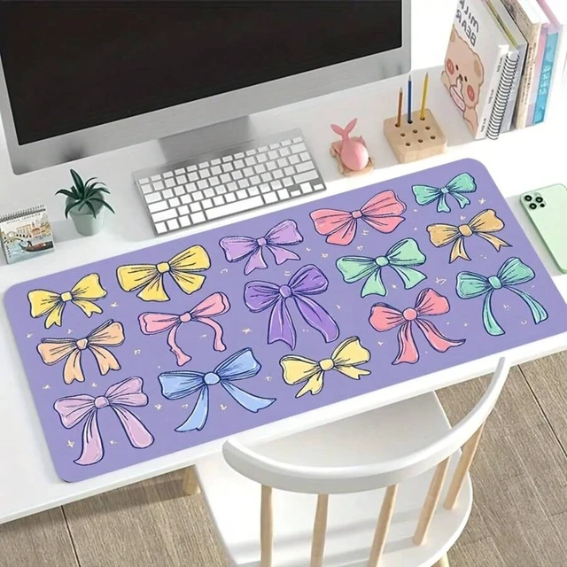 Alt view image 4 of 6 - Bks 60cm*35cm*3mm Large Gaming Mouse Pad Desk Mat With Colorful Bowknot Pattern - Non-Slip Washable Rubber Base, Dirt-Resistant For PC
