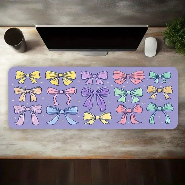Alt view image 3 of 6 - Bks 60cm*35cm*3mm Large Gaming Mouse Pad Desk Mat With Colorful Bowknot Pattern - Non-Slip Washable Rubber Base, Dirt-Resistant For PC