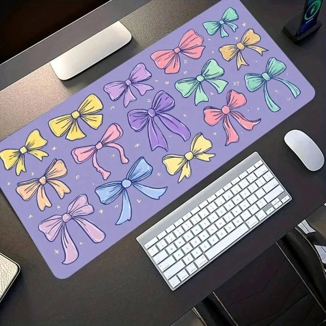 Alt view image 5 of 6 - Bks 60cm*35cm*3mm Large Gaming Mouse Pad Desk Mat With Colorful Bowknot Pattern - Non-Slip Washable Rubber Base, Dirt-Resistant For PC