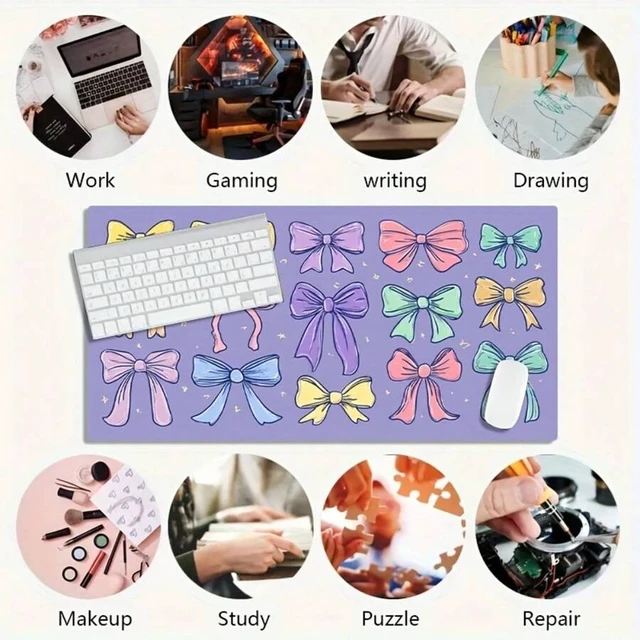 Alt view image 6 of 6 - Bks 60cm*35cm*3mm Large Gaming Mouse Pad Desk Mat With Colorful Bowknot Pattern - Non-Slip Washable Rubber Base, Dirt-Resistant For PC